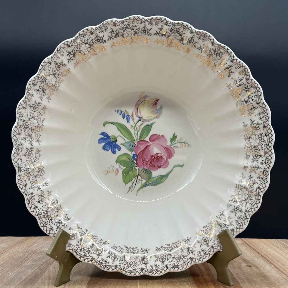 Vintage Fairbanks Ward Sharon 22k gold Trimmed  9" Round bowl Floral Pattern